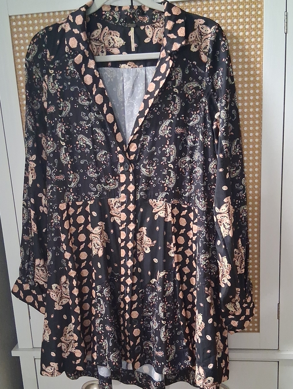 Free People Black Tunic with Pink & Cream Paisley Floral Print